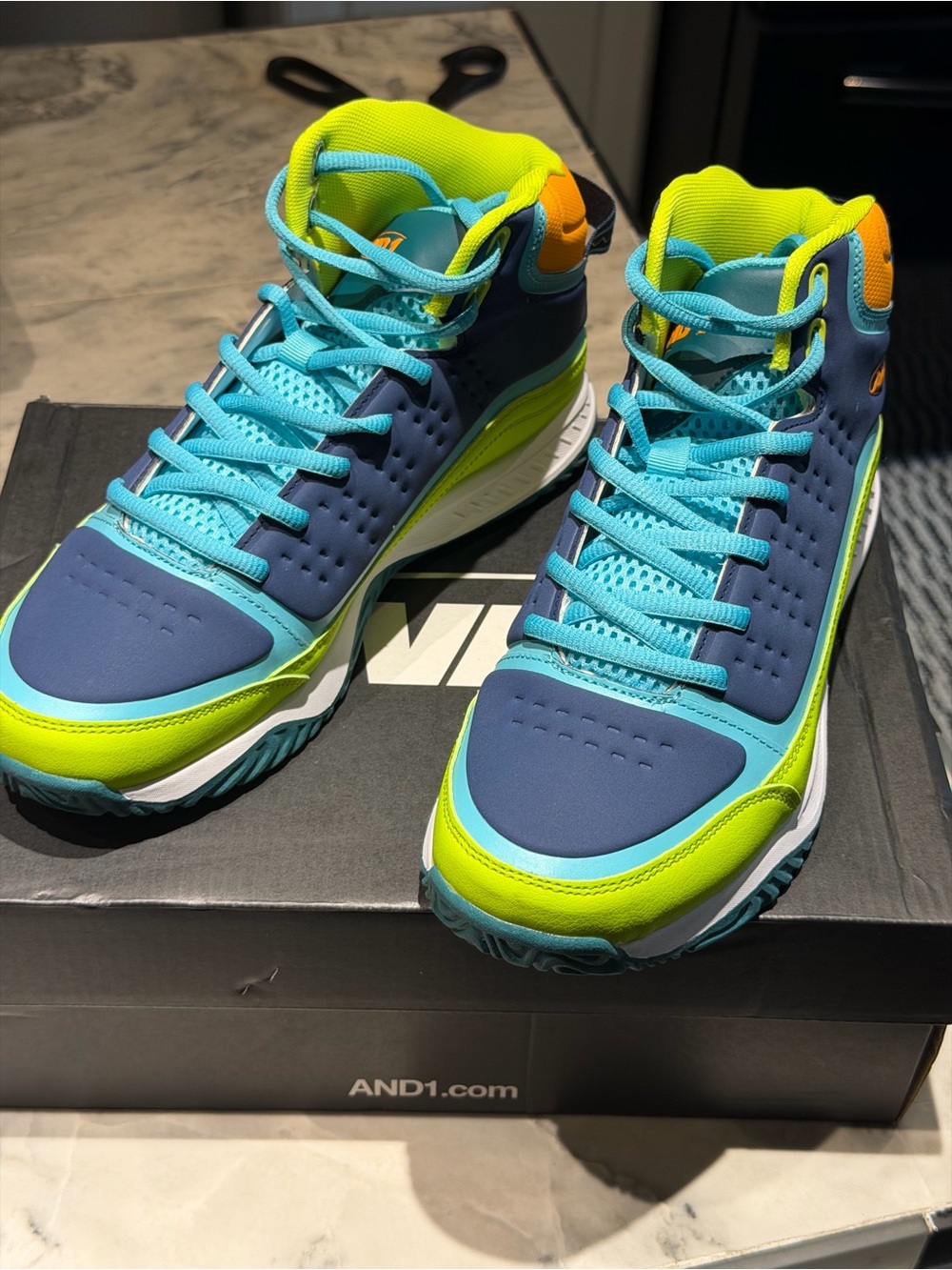 And1 High-Top Sneakers in Teal & Neon Yellow